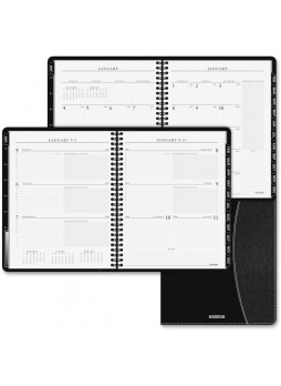 Weekly, Monthly - January till January - 8:00 AM to 5:00 PM 1 Week, 1 Month Double Page Layout - 6.87" x 8.75" - Black - Leather - Pocket, Holder - aag7054505